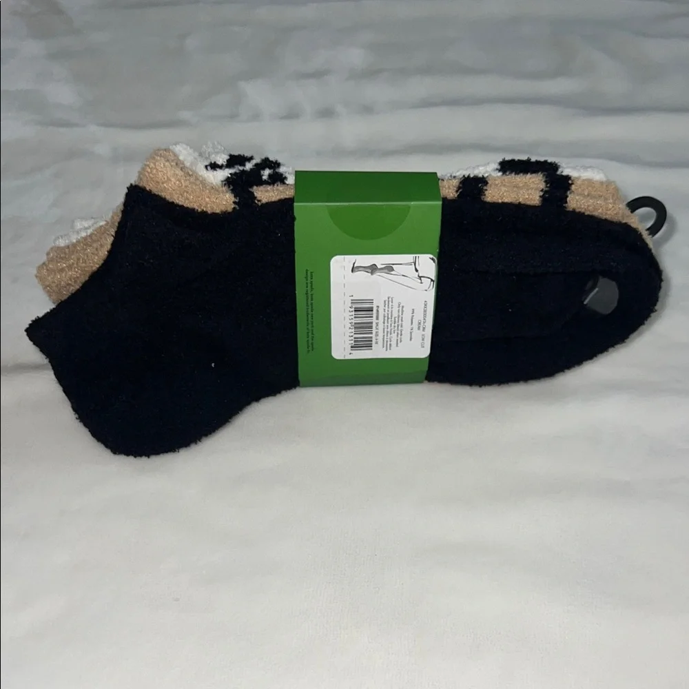Kate Spade Fuzzy Leopard Low Cut Socks 3-Pair Set | Cream, Black & Tan - Picture 3 of 4